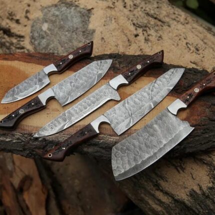 Set of elegant Damascus steel knives