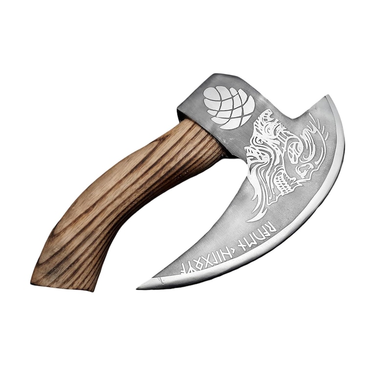 hand-forged-damascus-steel-pizza-cutter-axe Hand forged Damascus steel pizza cutter axe