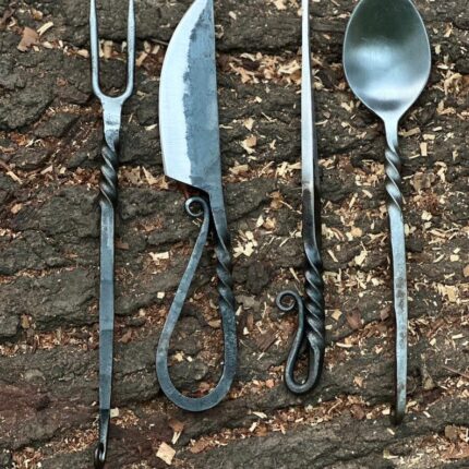 Handmade iron medieval cutlery set twisted handle