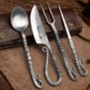 HandForged Viking cutlery set with leather cover